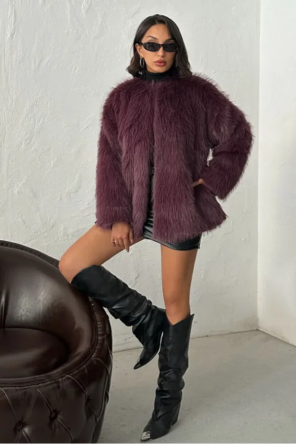 Suni Kürk Toptan Ceket - Mürdüm | TOPSHOW | F1608