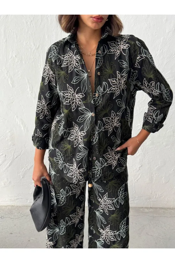 Topshow Embroidered Linen Wholesale Shirts - Black | F2009