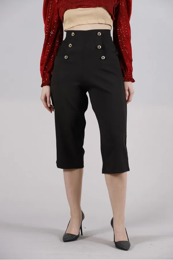 Pantalon décontracté à poches en L boutonnées ornementales - Noir | TOPSHOW | F0996