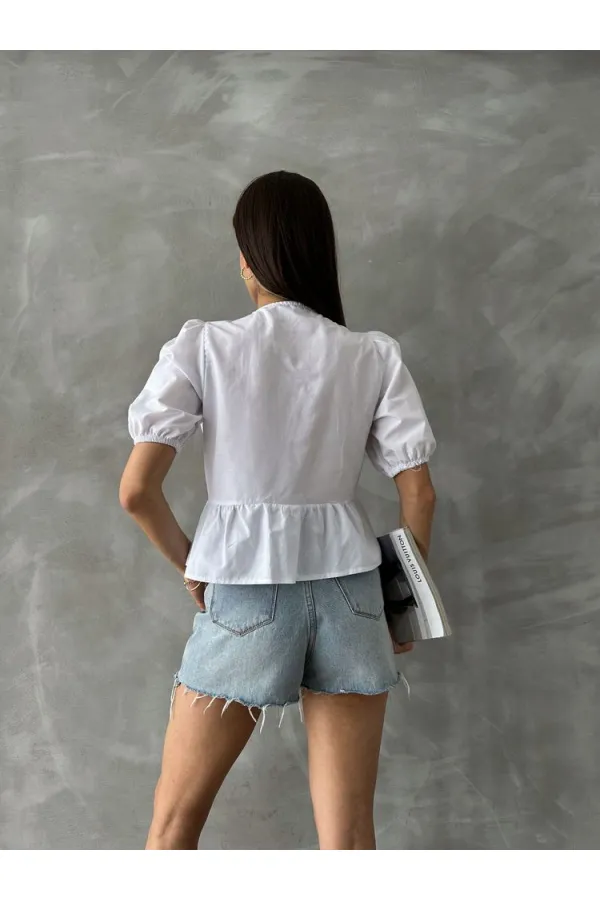 Topshow White Front Tie Poplin Wholesale Blouse