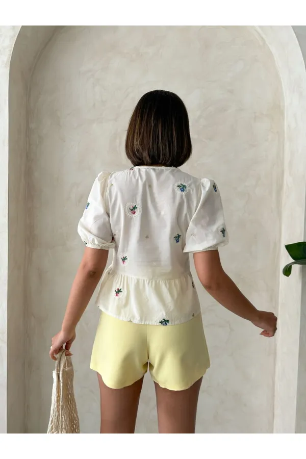 Kemer Detaylı Şort Toptan Etek - Sarı | Topshow