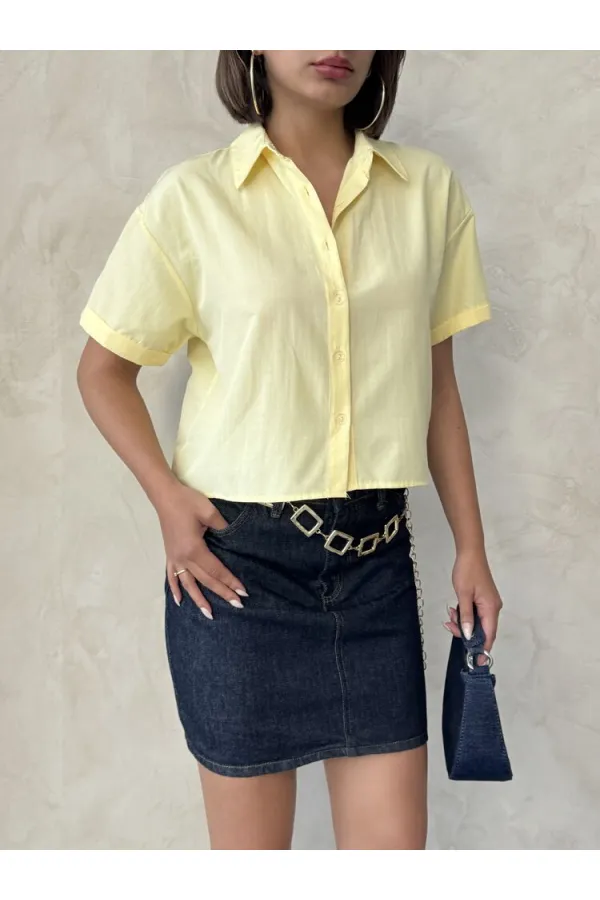 Kelebek Detaylı Toptan Gömlek   Sarı | Topshow