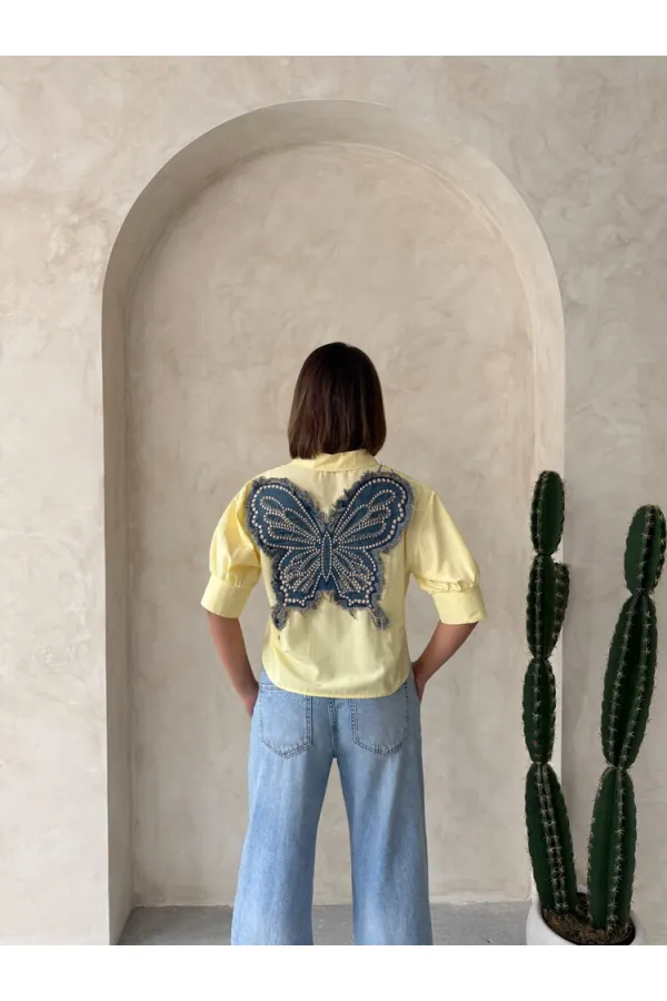 Arkası Kelebek Detaylı Toptan Gömlek   Pembe | Topshow