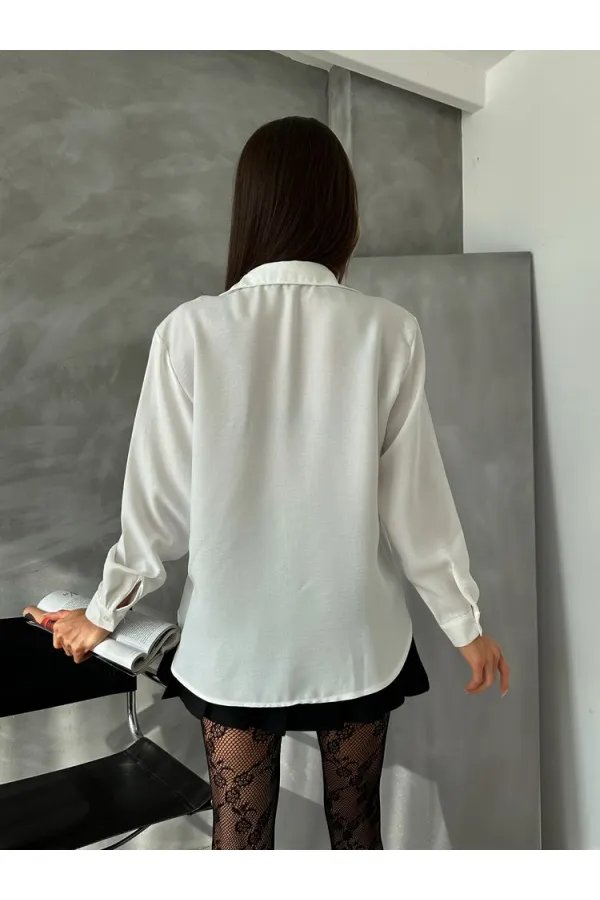 Pocket Detailed Linen Wholesale Shirt - Cream | TOPSHOW | F1661