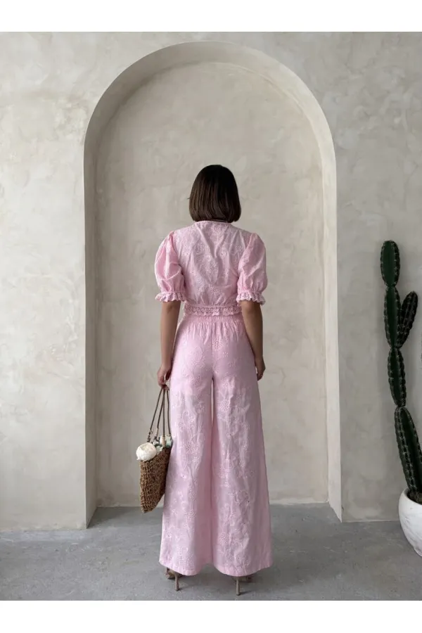 Nakışlı  Pantolon - Pembe | Topshow