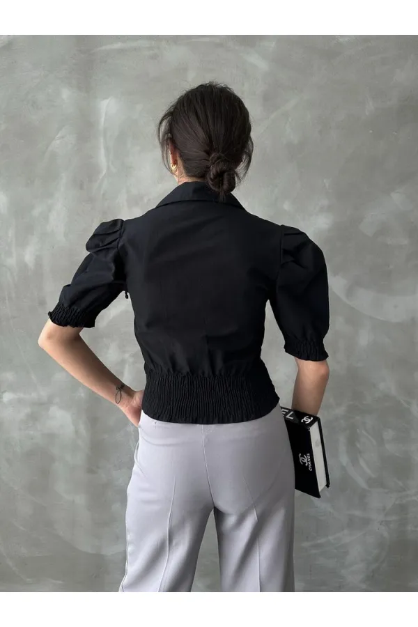 Chemise Topshow noire à boutons en gipel, vente en gros