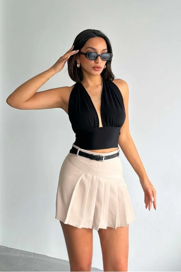 Topshow Açık Taş Pileli Dokuma Toptan Şort Toptan Etek