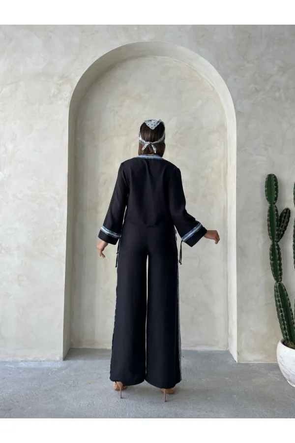 Kot Şeritli Toptan Pantolon   Siyah | Topshow | F1890