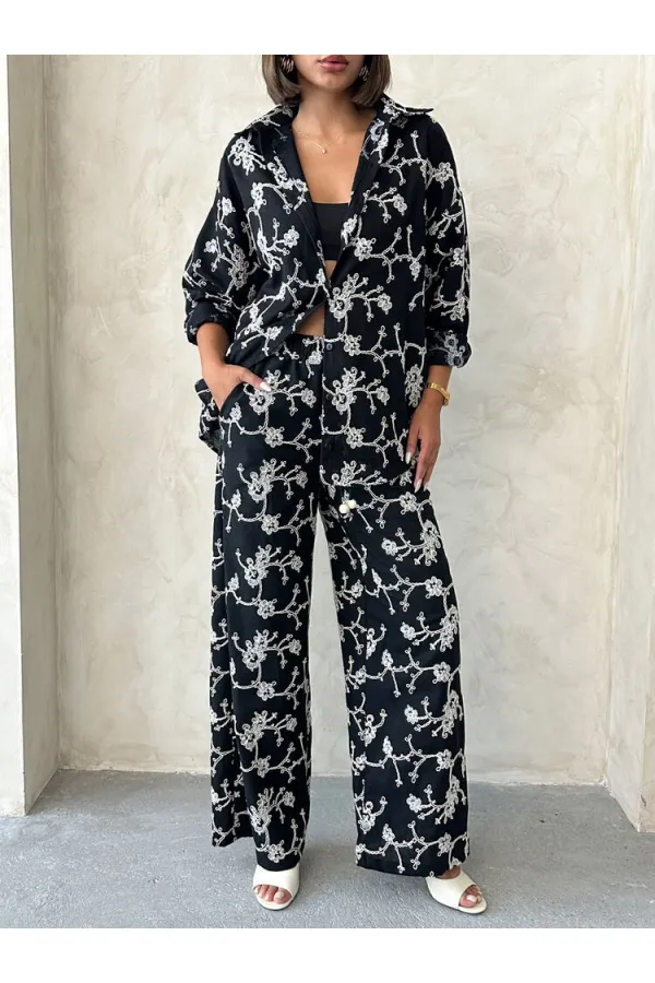 Pantalon brodé Süzüne - Noir | Topshow | F1927