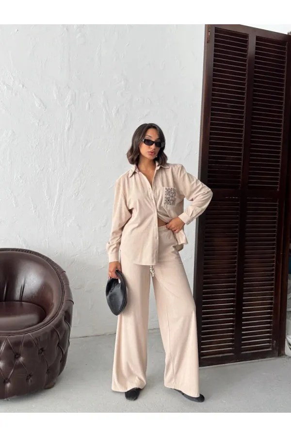 Topshow - Toptan Fitilli Kadife Pantolon - Taş