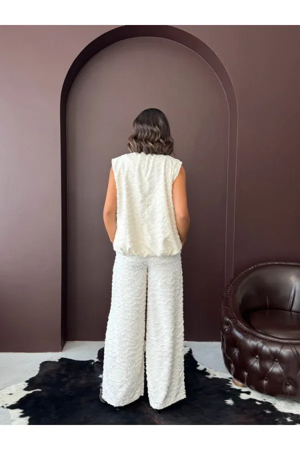 Topshow - Wholesale Jacquard Woven Trousers - Cream