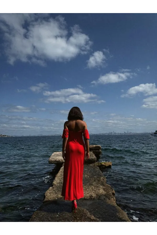 Topshow Pomegranate Plain Viscose Wholesale Dress