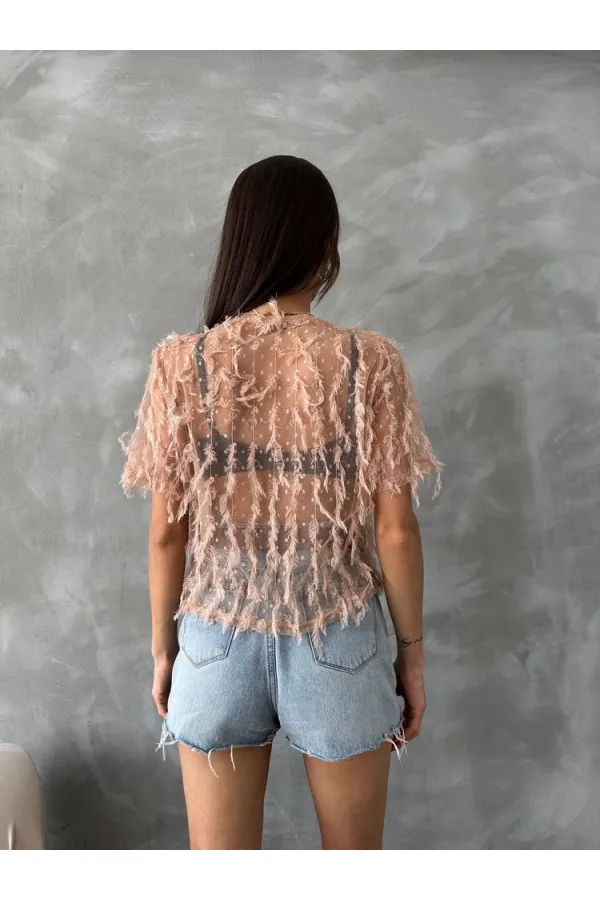 Topshow Somon Simli Saçaklı Toptan Bluz