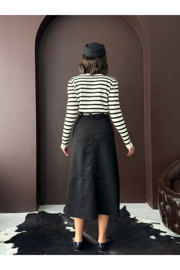 Topshow Scuba Suede Skirt - Black | F2004