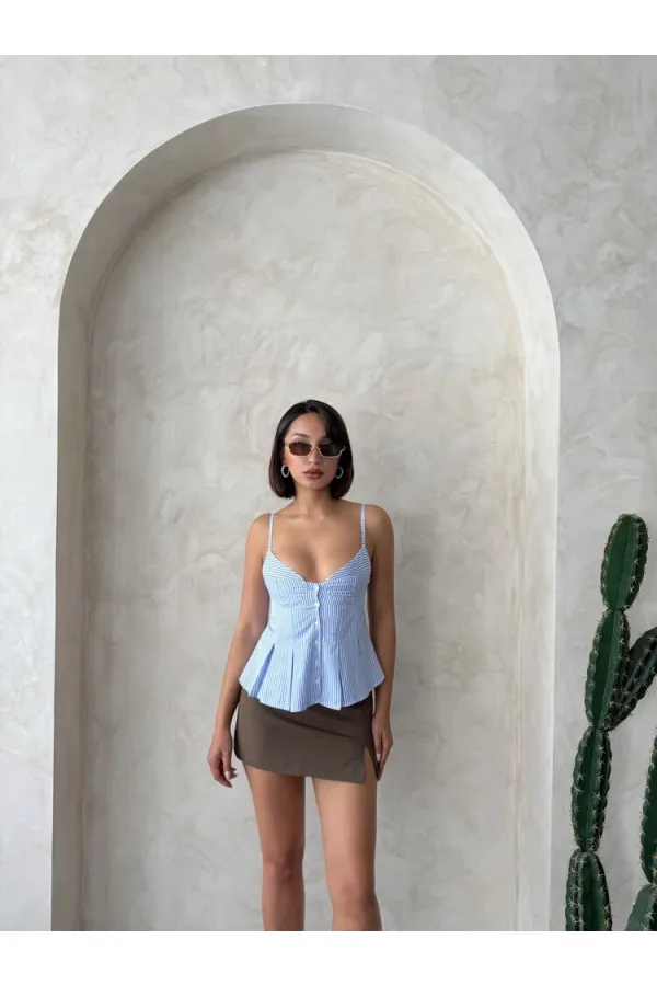 Striped Strap Blouse - Blue | Topshow