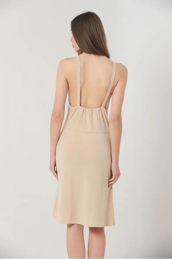 Robe Topshow à bretelles en pierre et col en V au-dessus du genou (vente en gros)