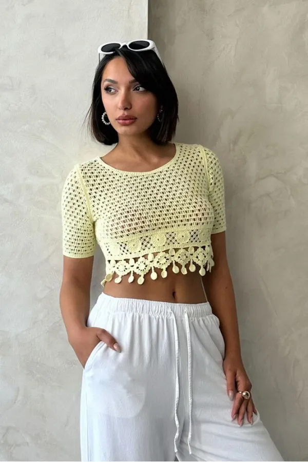 Tasseled Raw Wholesale Blouse Yellow | Topshow