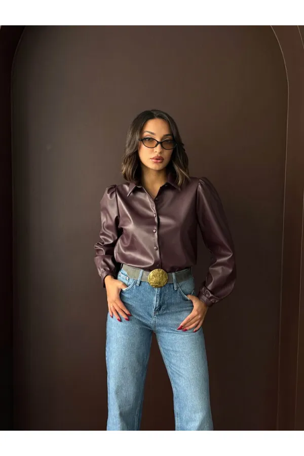 Chemises en similicuir Topshow en gros - Marron | F2044