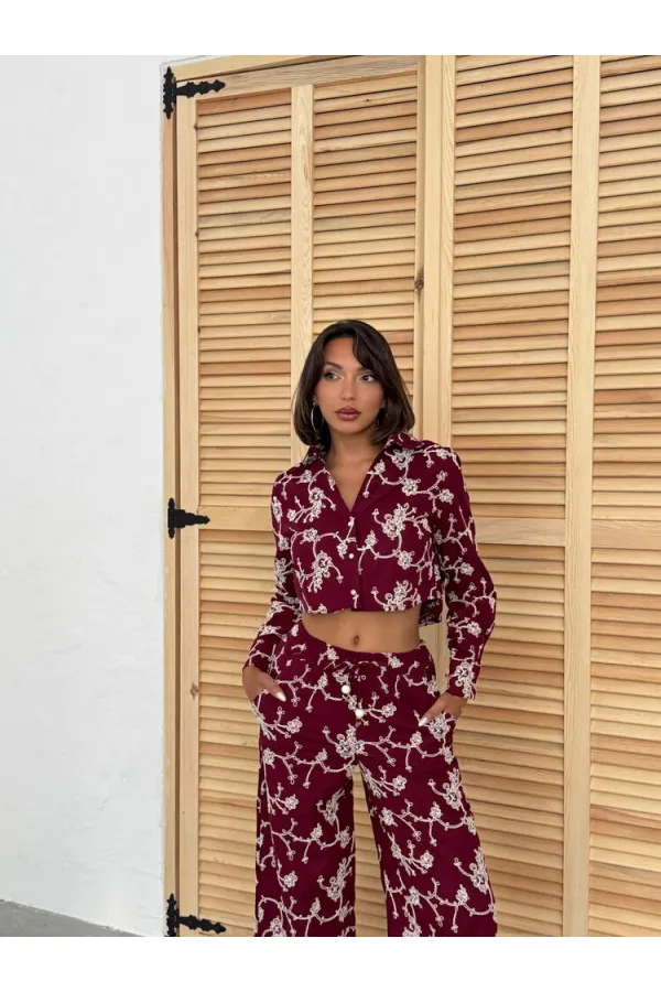 Süzüne Nakışlı Gömlek - Bordo | Topshow | F1926