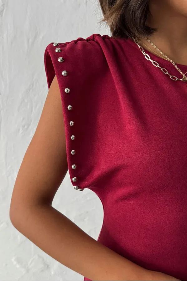 Topshow - Robe en daim scuba Drop en gros - Rouge bordeaux