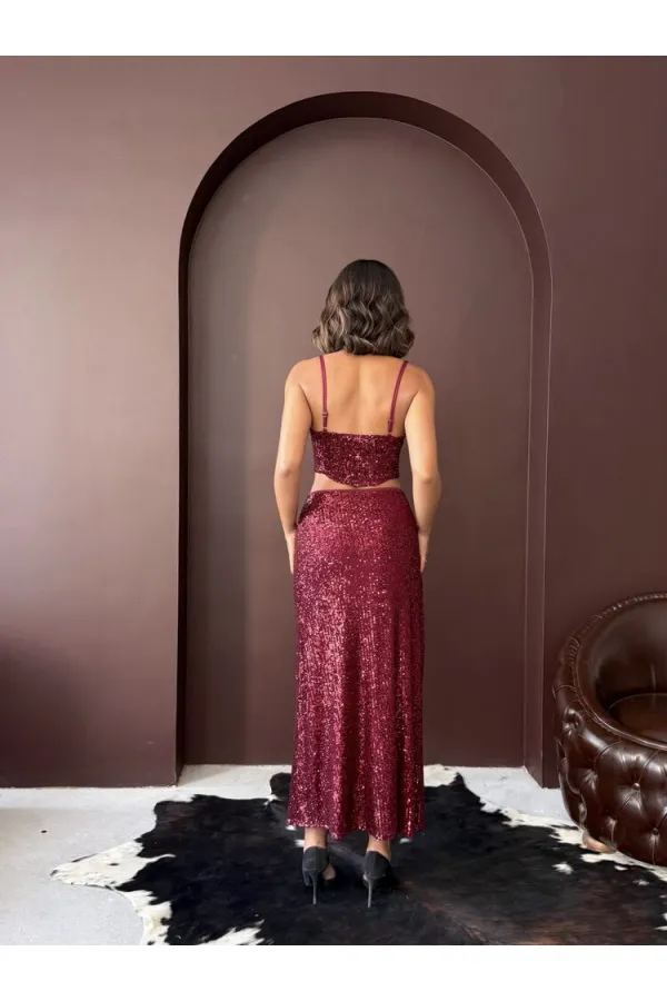 Topshow - Toptan Payetli Büstiyer - Parti Ve Davet Şıklığı - Bordo