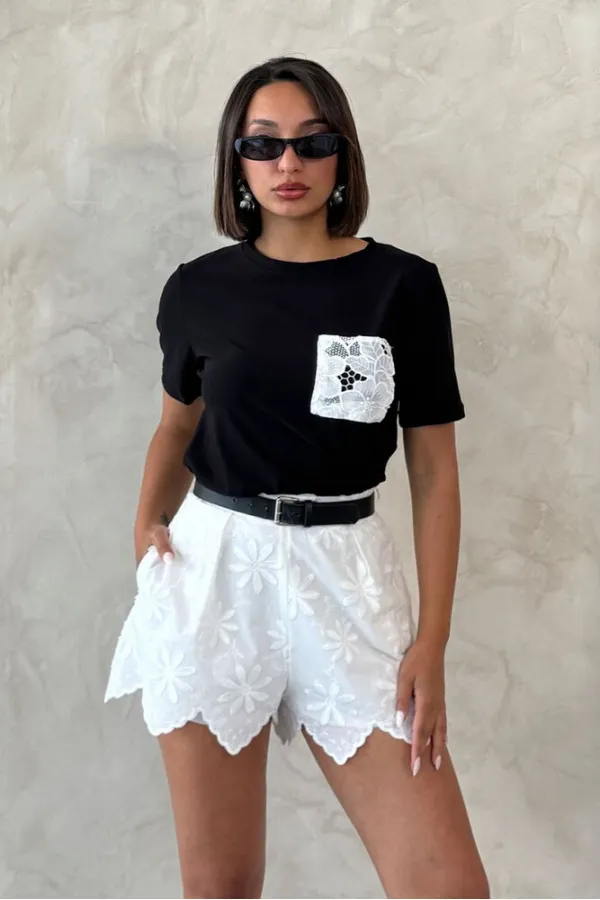 Wholesale T-Shirt with Pocket Detail - Black and White | Topshow