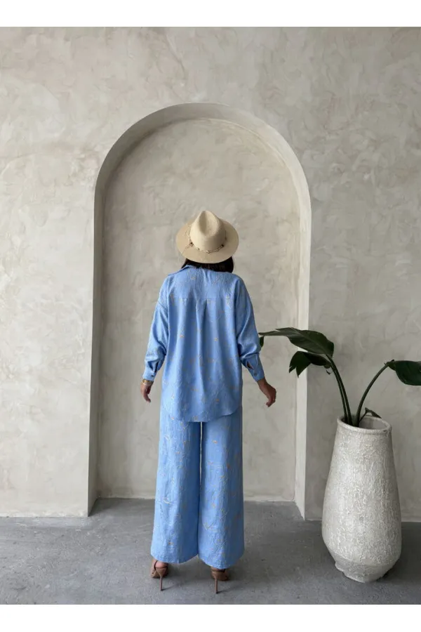 Nakışlı Toptan Pantolon - Açık Mavi | Topshow | F1900