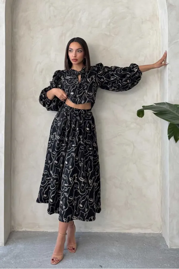 Nakışlı Toptan Etek - Siyah | Topshow | F1901