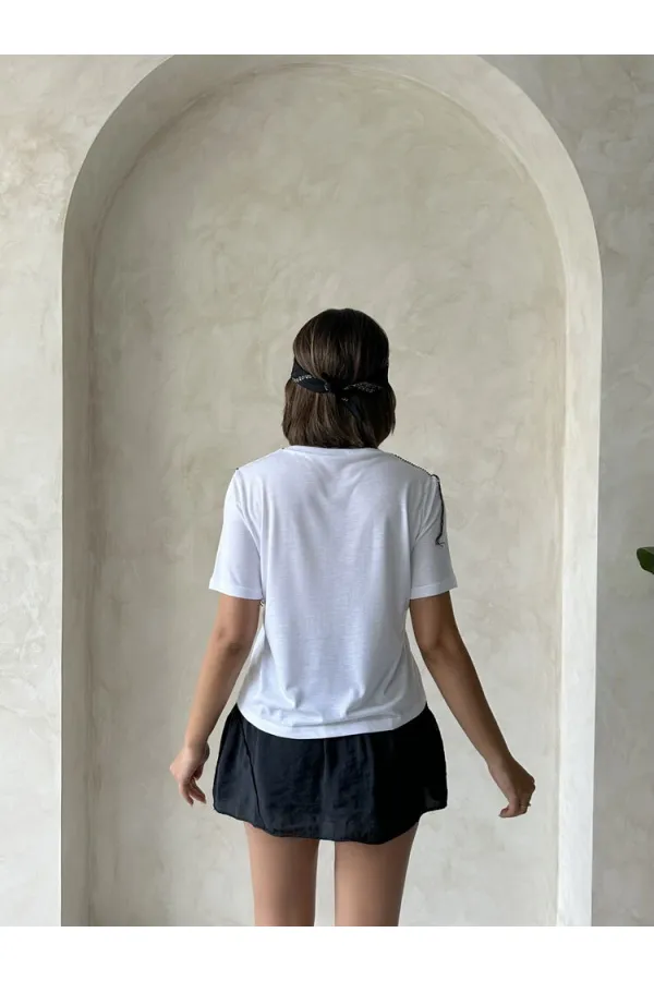 Topshow Beyaz Çoban Dikişli Toptan Tişört