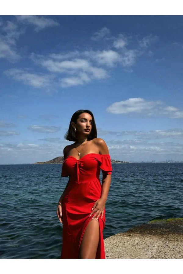 Topshow Pomegranate Plain Viscose Wholesale Dress