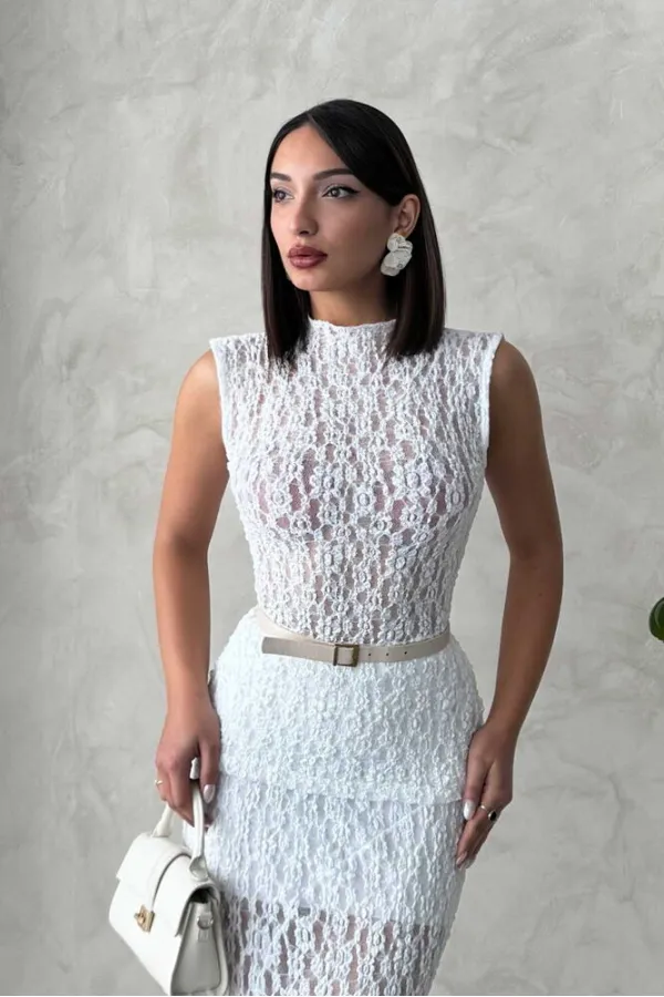 Zero Sleeve Lace Blouse - Cream | Topshow