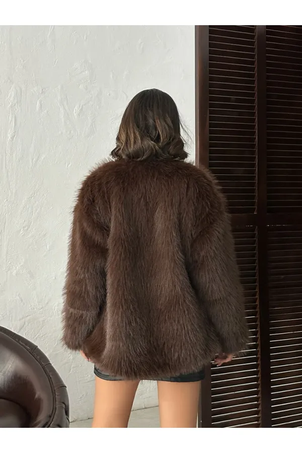 Suni Kürk Toptan Ceket - Kahverengi | TOPSHOW | F1608