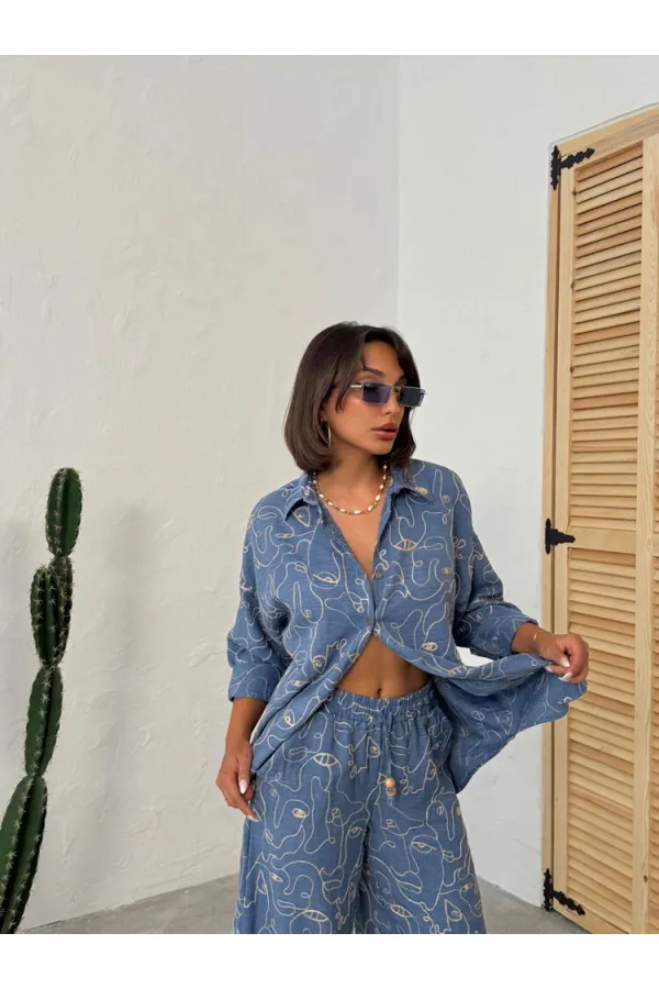 Nakışlı Gömlek - Koyu Mavi Dsn1 | Topshow | F1899