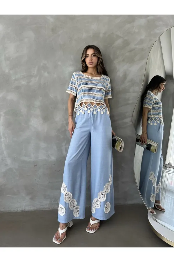 Topshow Mavi Bağcıklı Toptan Pantolon