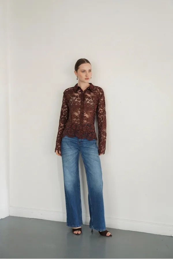 Brode Danteli Toptan Gömlek - Kahve | F2081 - Topshow