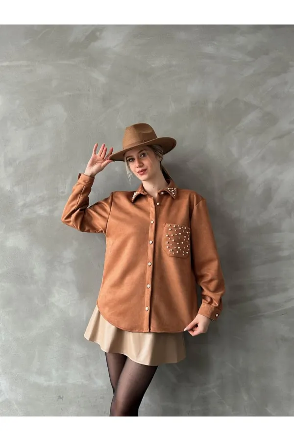 Cebi Tasli Toptan Gömlek - Taba | TOPSHOW | F1617