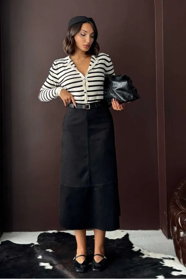 Topshow Scuba Suede Skirt - Black | F2004