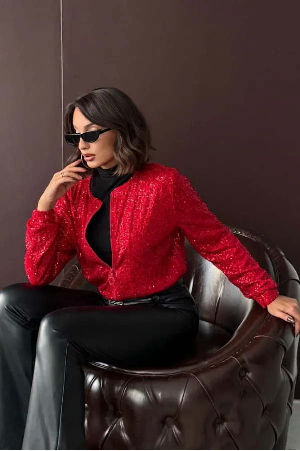 Topshow - Veste à sequins rouges pour femme en gros - Tenue de soirée élégante