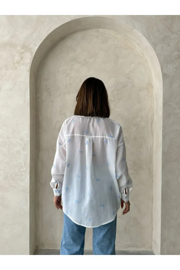 Nakışlı Vual Toptan Gömlek - Mavi | TOPSHOW | F1876