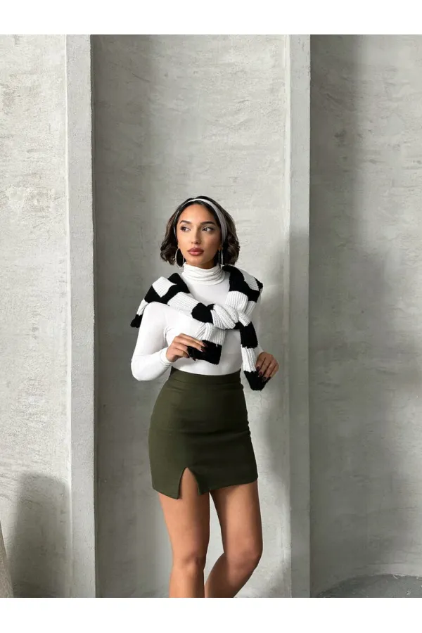 Topshow Haki Yırtmaçlı Etek | F1351