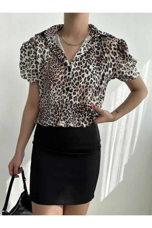 Chemise plissée Topshow Small Leopard Waist Gipel Ouzu en gros