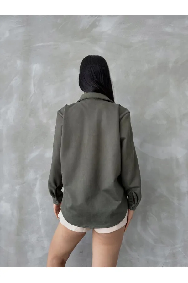 Suede Wholesale Shirt - Khaki | TOPSHOW | F1517