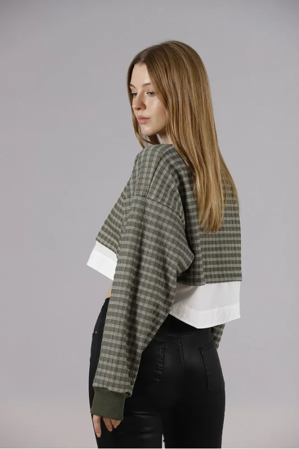 Crop Wholesale Blouse - Khaki | TOPSHOW | F1544