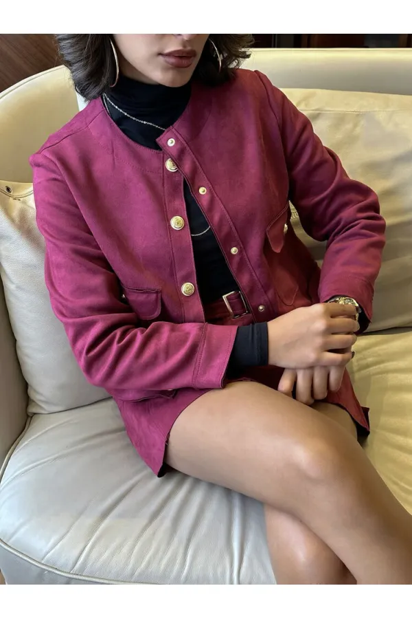 Veste en daim à poches en gros - Rouge bordeaux | TOPSHOW | F1800