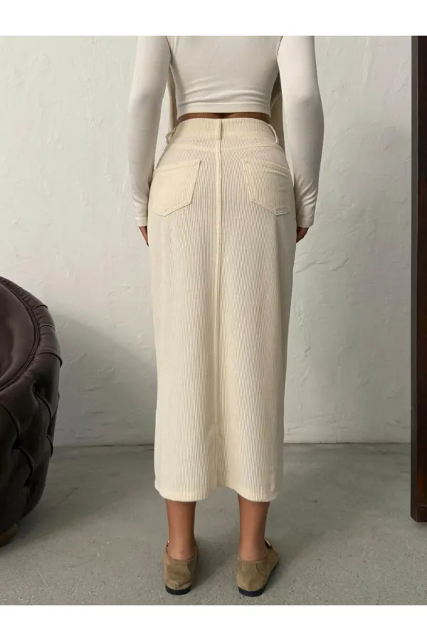 Jupe en velours côtelé Topshow en gros - Crème | F2033