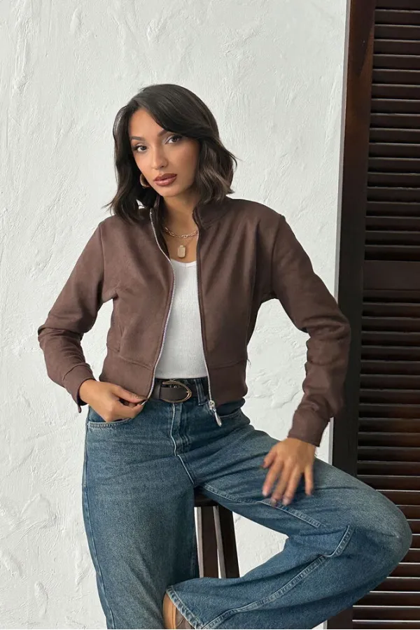 Topshow - Veste bomber marron zippée pour femme (vente en gros)