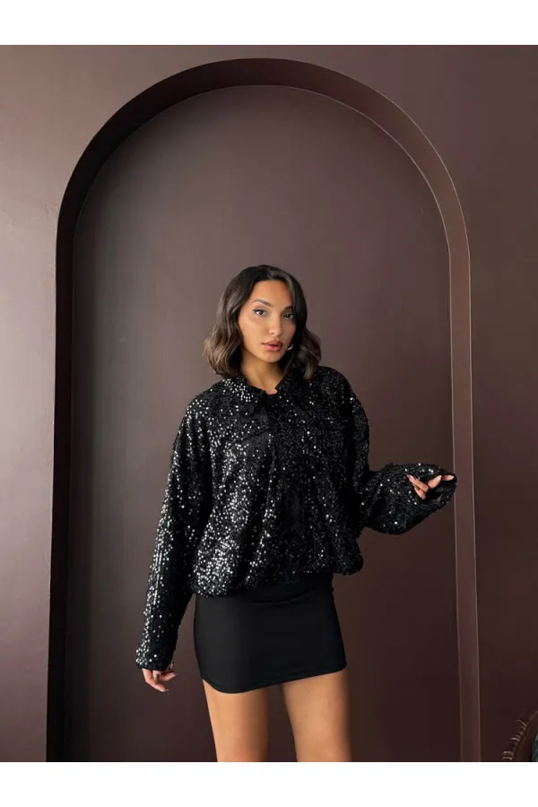 Manteau en velours à sequins Topshow - Noir | F2026