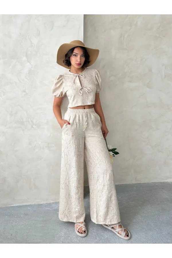 Embroidered Front Tie Wholesale Blouse - Stone | Topshow