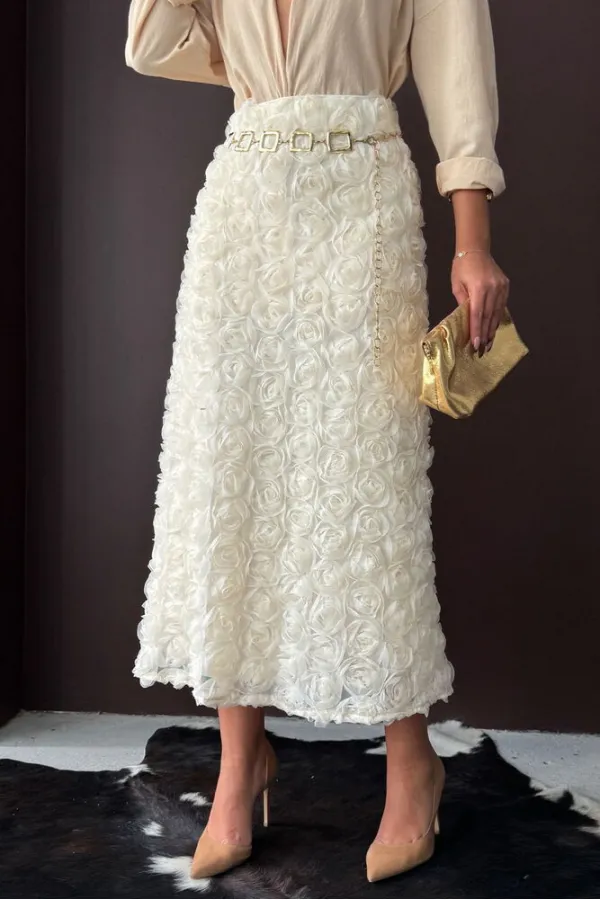 Topshow - Toptan Gül Süzüneli Etek - KREM