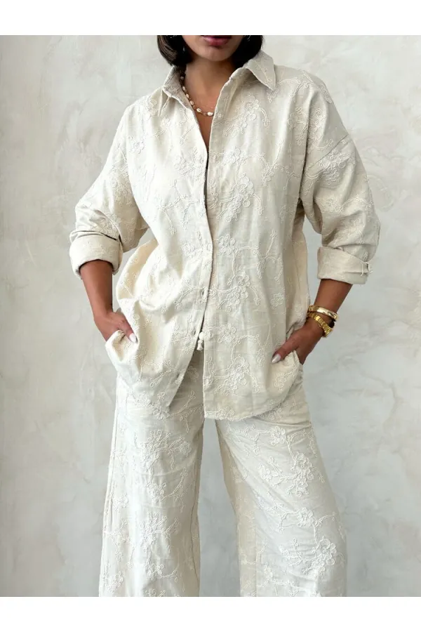 Embroidered Shirt - Stone | Topshow | F1951